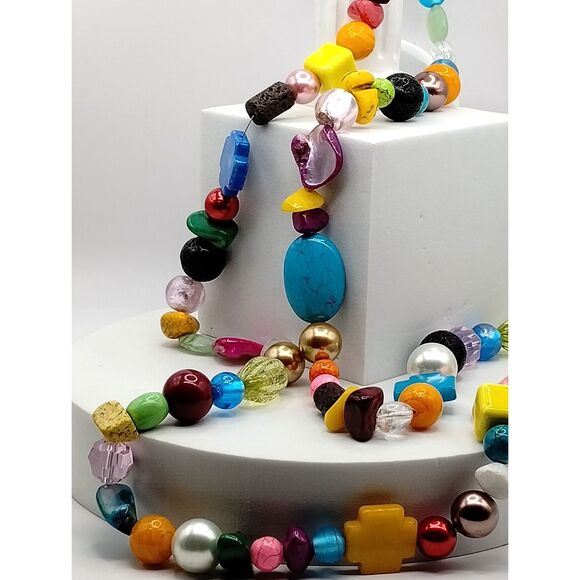 Mixed Media Glass, Natural Stone, Lucite, Shell Candy Colors Strand 41" Necklace - Picture 2 of 5